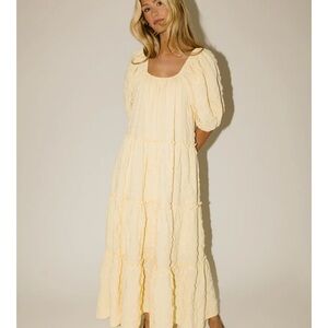 Women's Puff Sleeve Tiered Maxi Dress in Soft Yellow ZOCO DAYMAKER DRESS